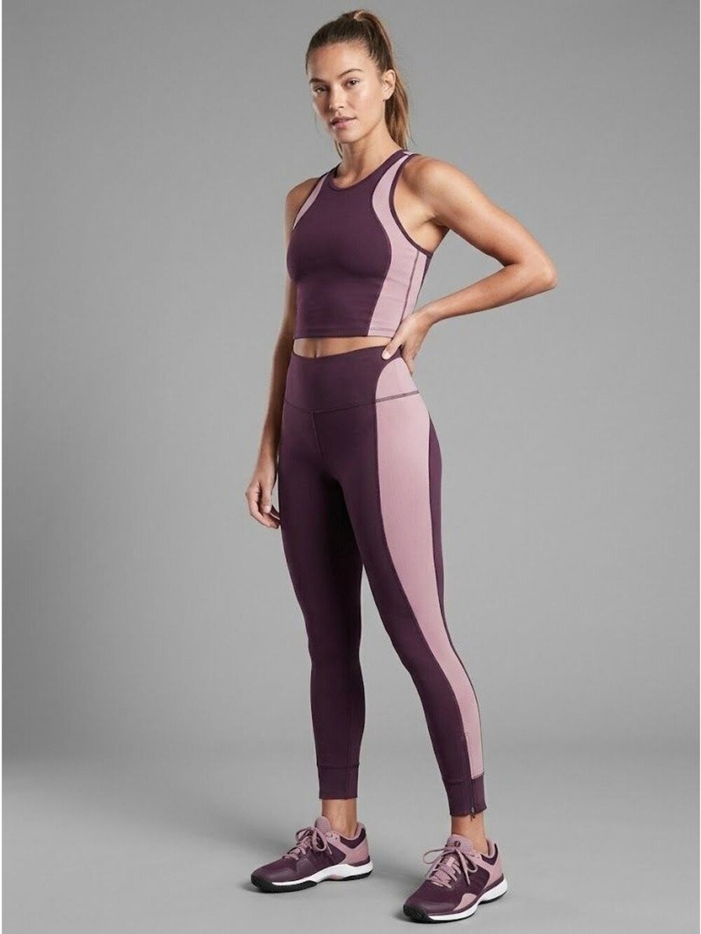 Athleta Allyson Felix Purple & Pink Colorblock Compression Leggings L